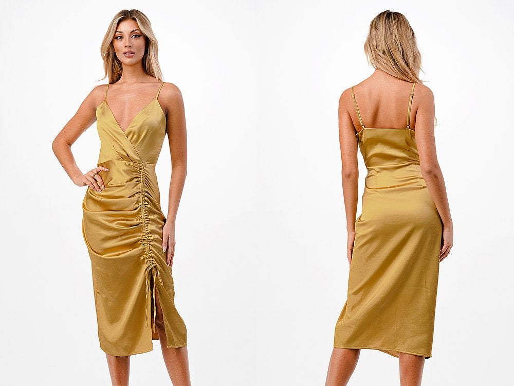 Silvia Satin Gold Dress