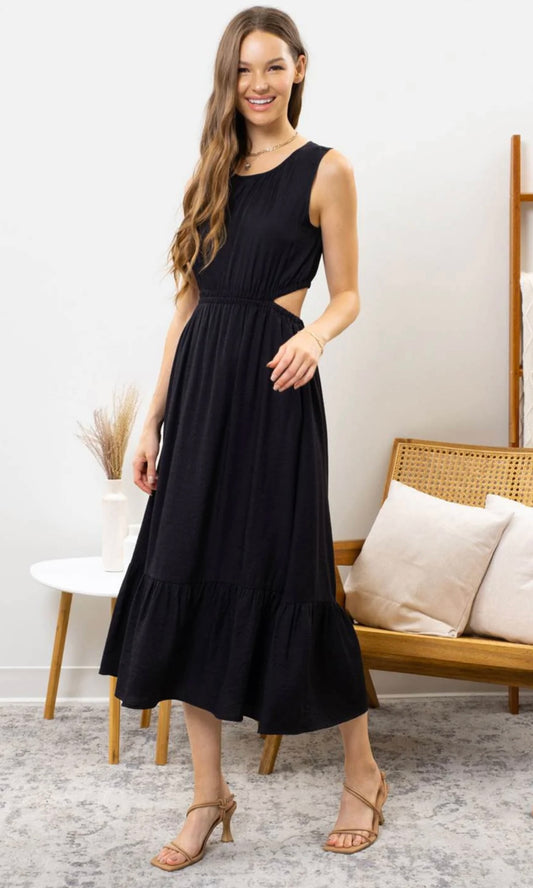 Black Open Back Midi Dress