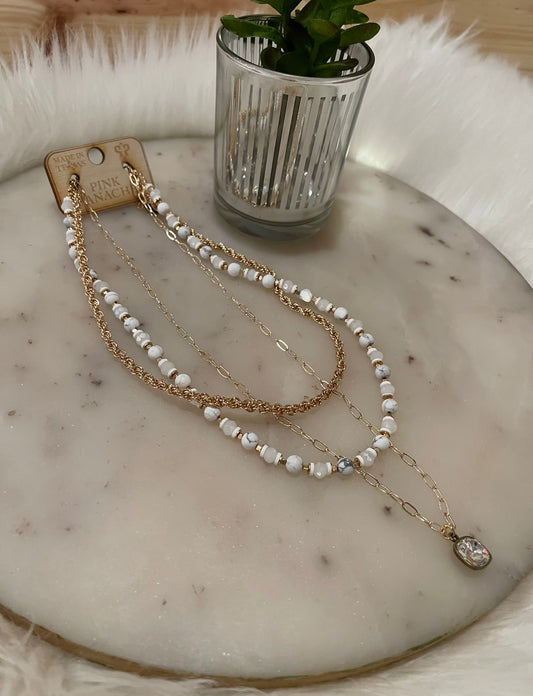 White & Gold Layered PP Necklace