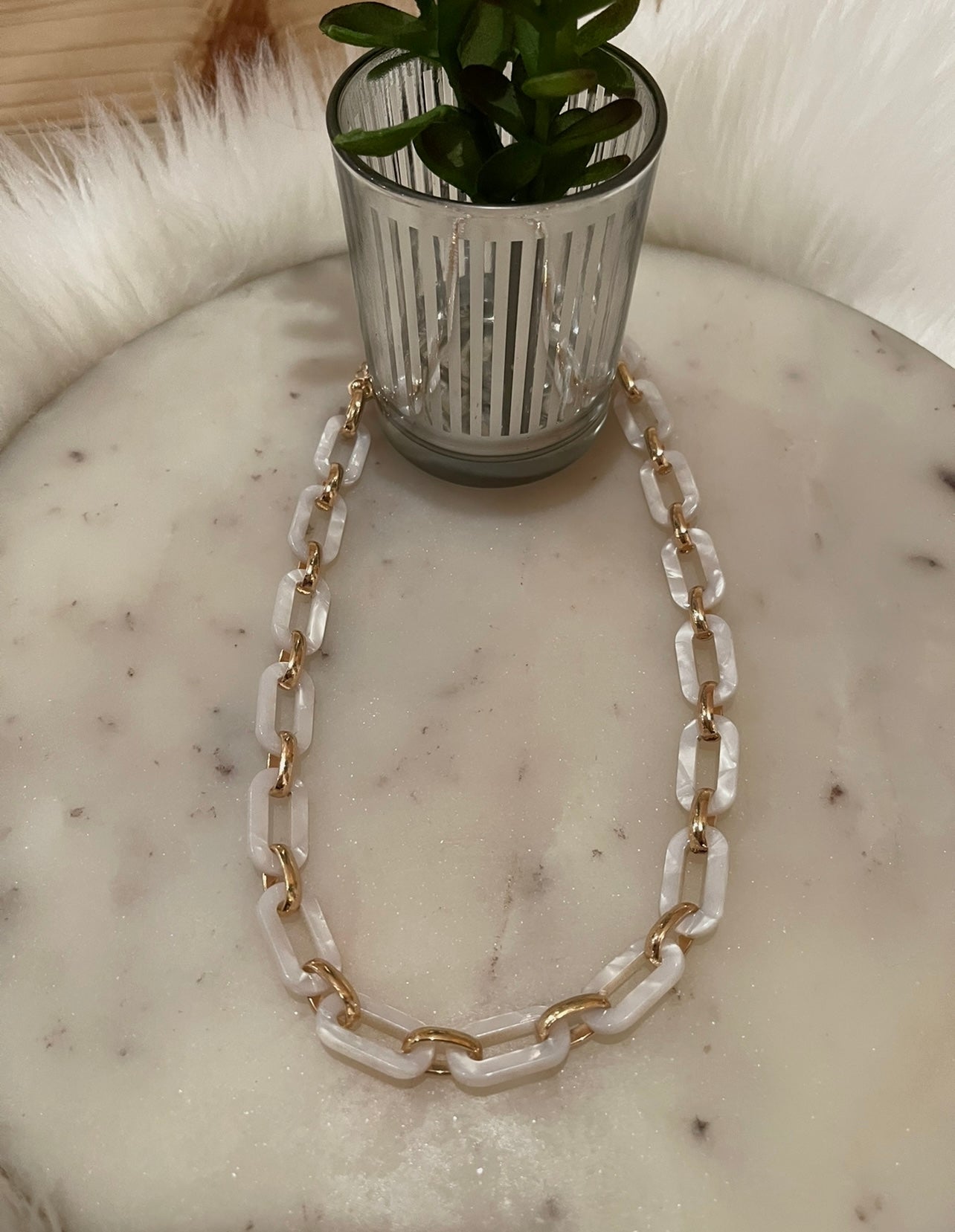 White & Gold Toned Statement Necklace