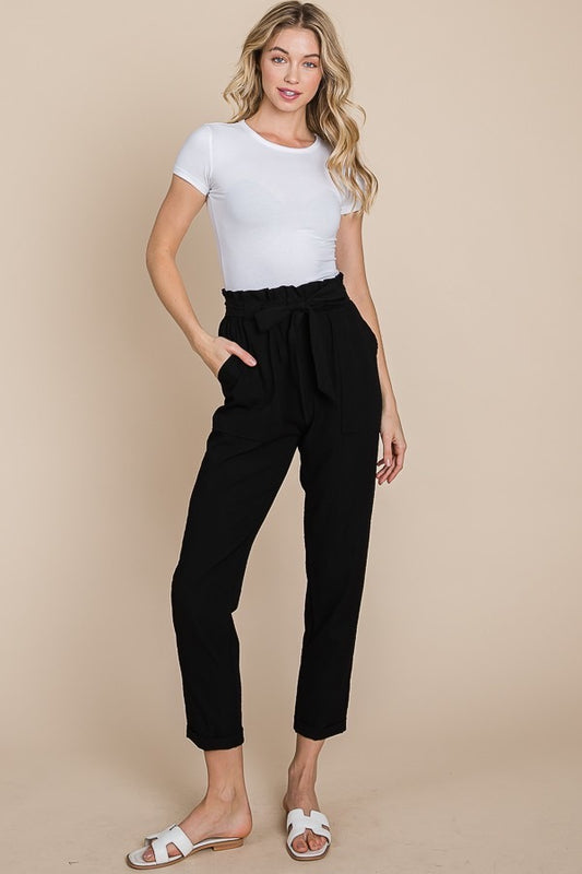 Black Woven Front Tie pants