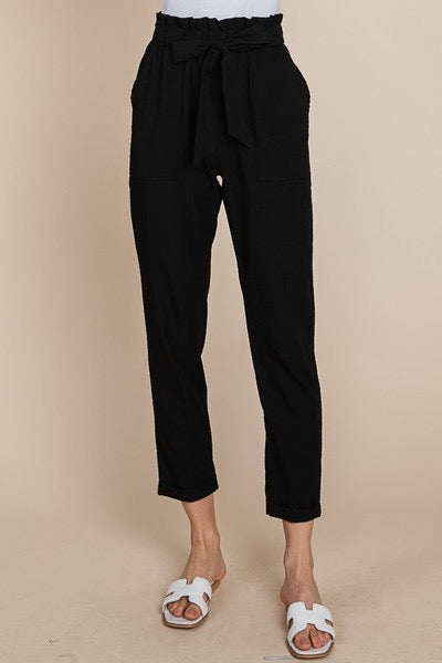 Black Woven Front Tie pants