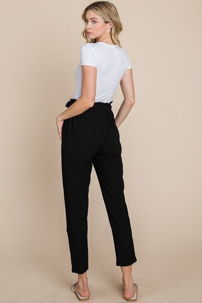 Black Woven Front Tie pants