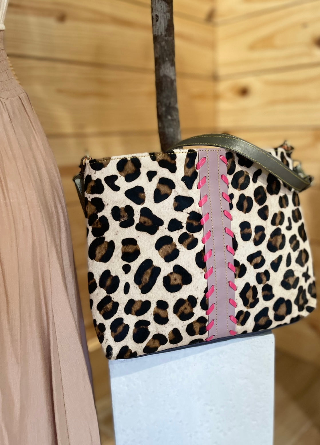 Cheetah Cowhide Upcycled Leather Handbag