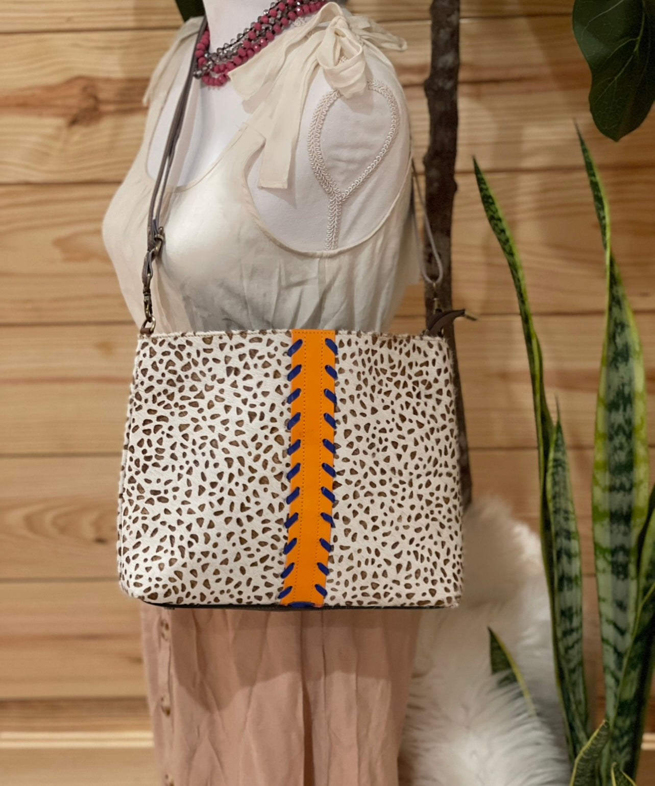 Orange Stitch Medium Crossbody Tote