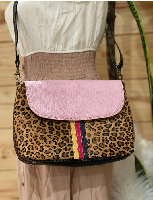 Pink and Print Cowhide Crossbody Bag