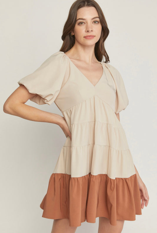 Taupe V-Neck Dress