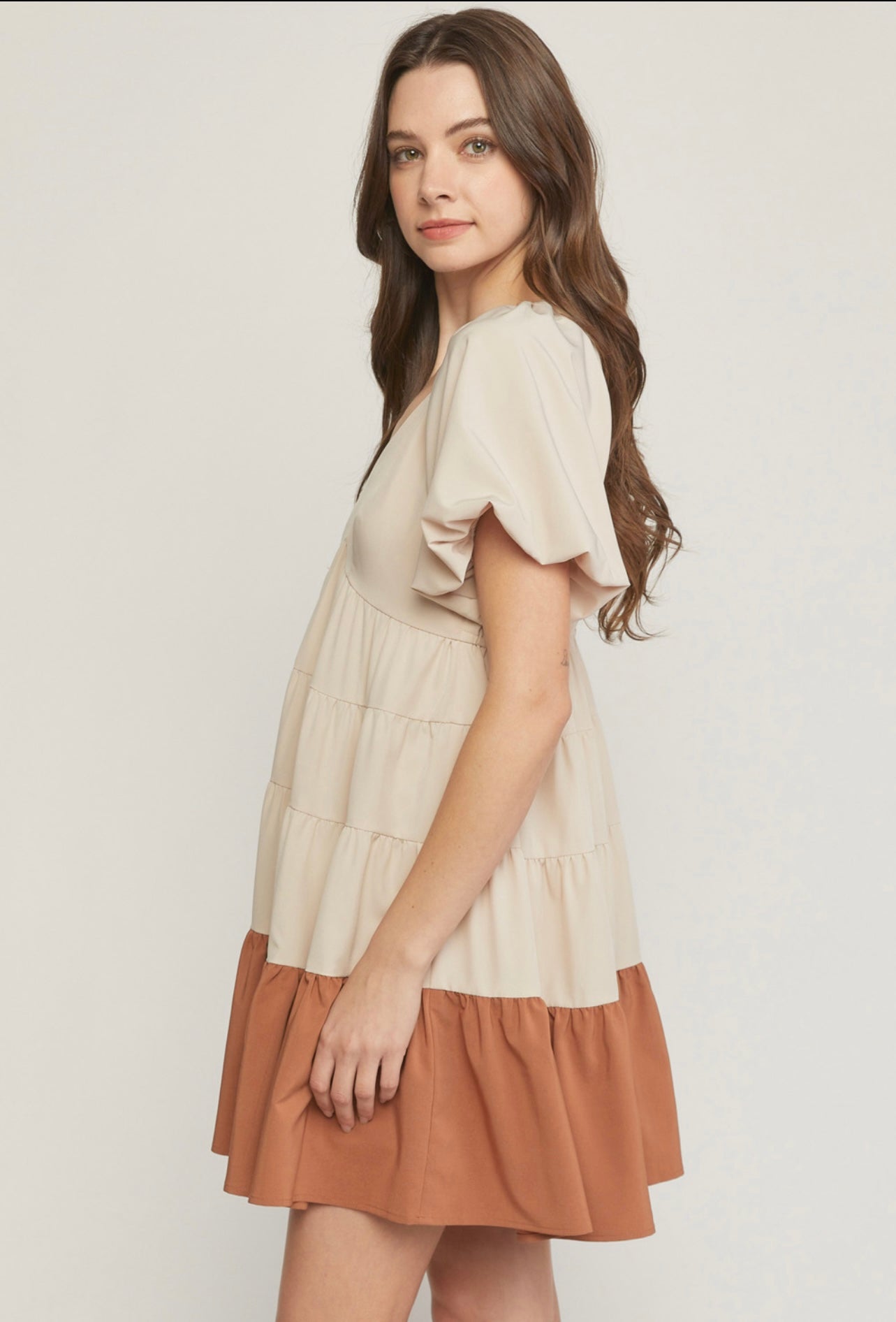 Taupe V-Neck Dress