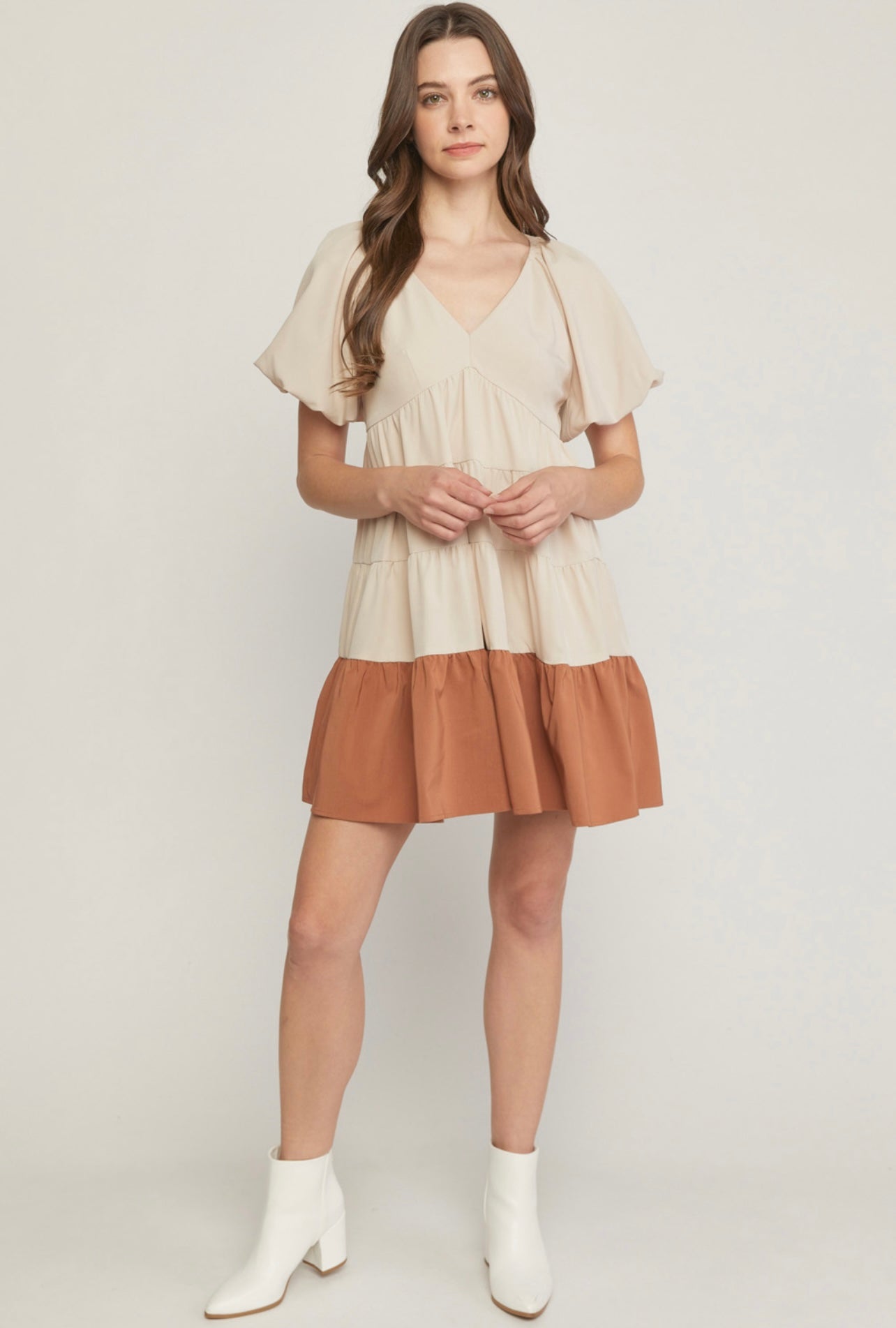 Taupe V-Neck Dress