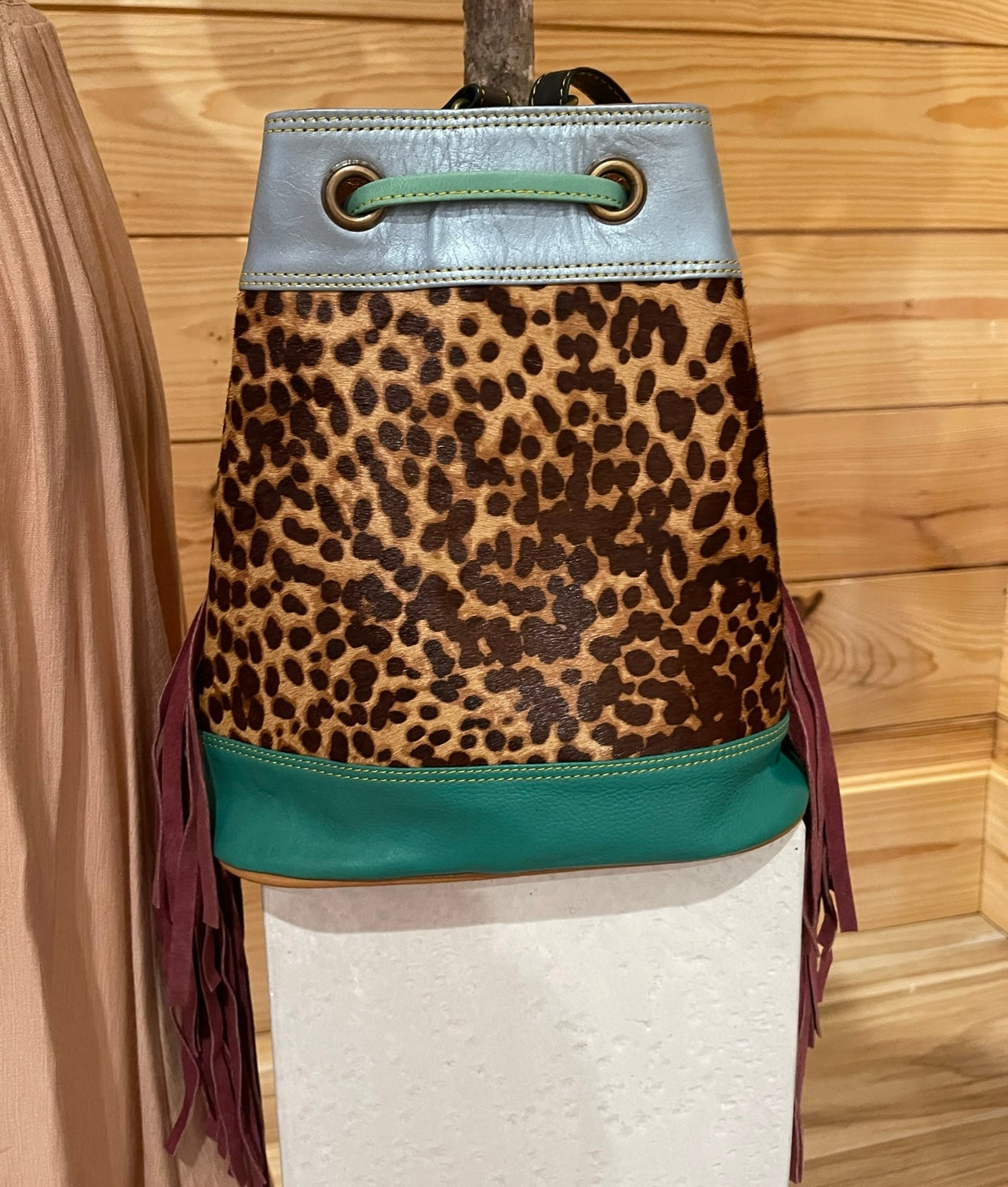 Brown Dots & Cowhide Leather Bucket bag