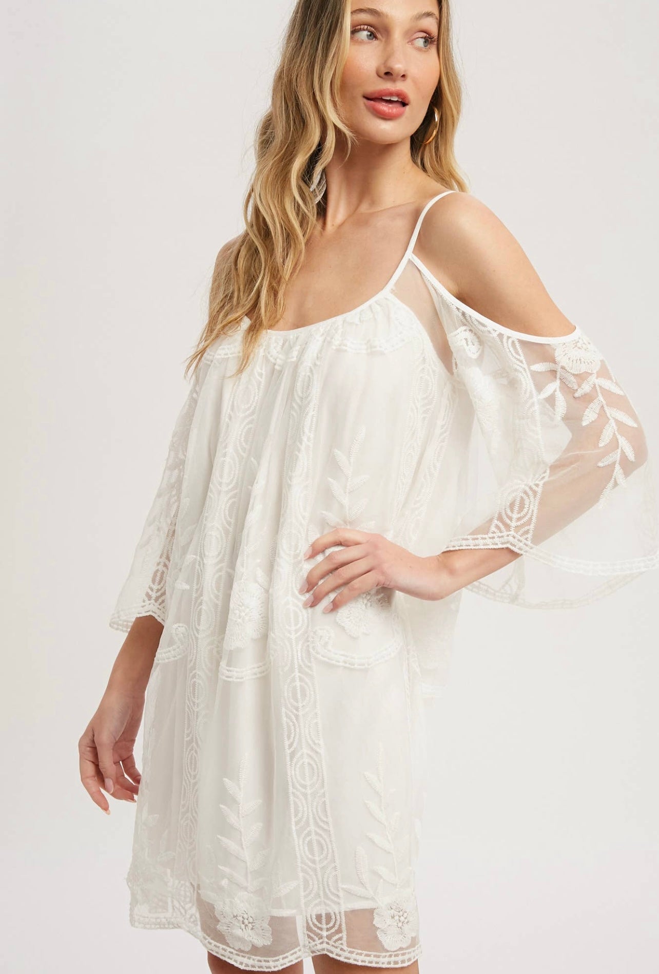 Lace Ivory Open Shoulder Dress