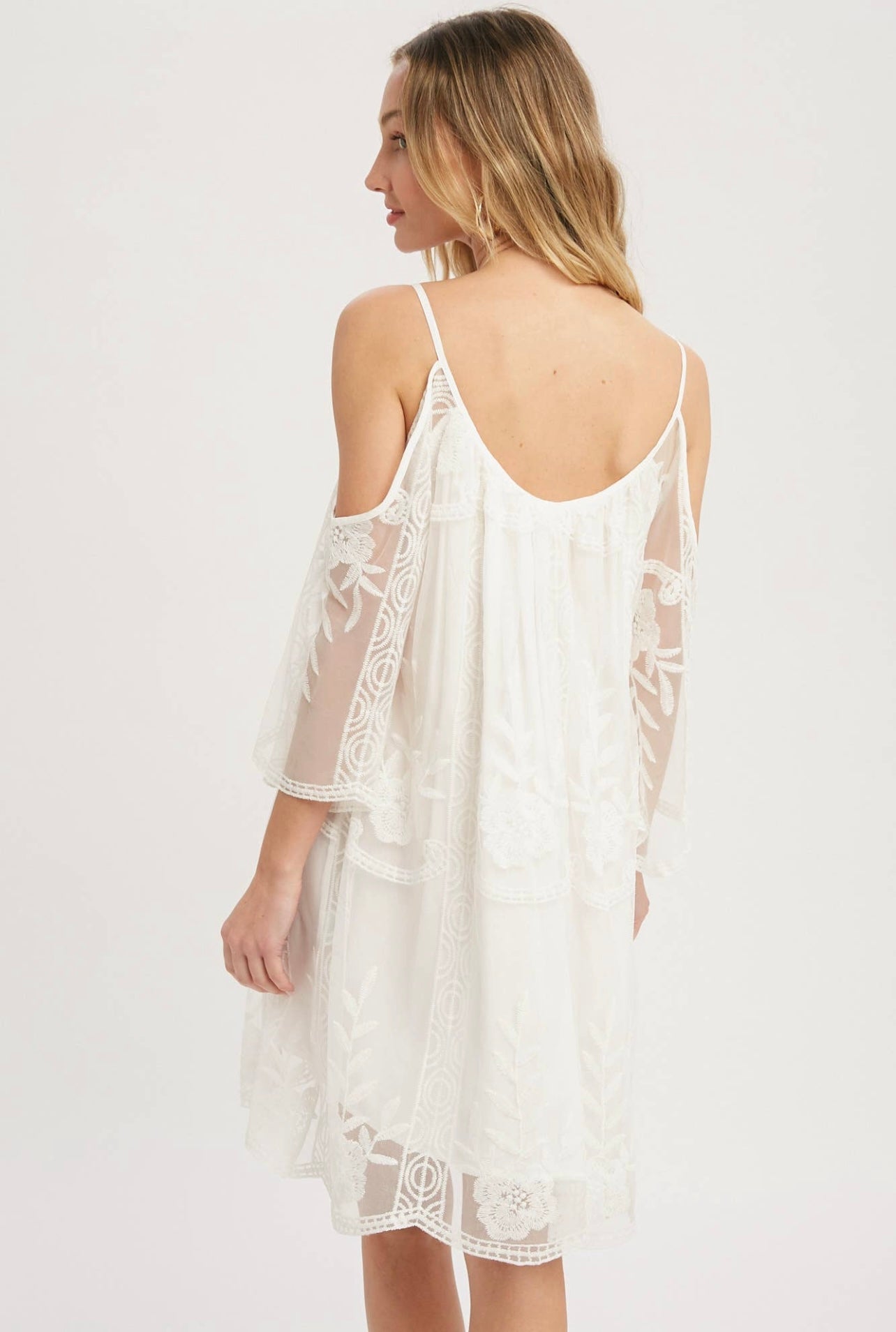 Lace Ivory Open Shoulder Dress