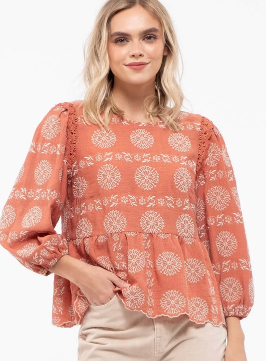 Terracota Embroidered Top