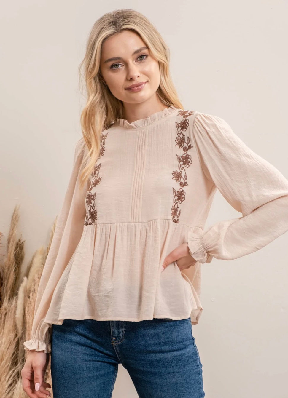 Tan Embroidered Top