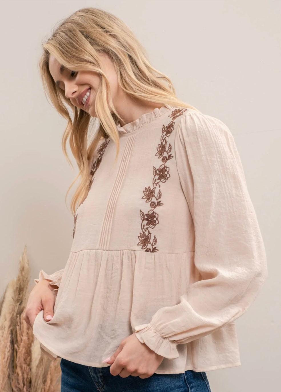 Tan Embroidered Top